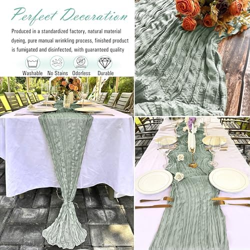 16 Pack Sage Green Cheesecloth Table Runner Rustic Gauze 22 x 108 inch Cheese Cloth Table Runners for Wedding Bridal Shower Birthday Party Table Runner Thanksgiving Christmas Decor - Image 6