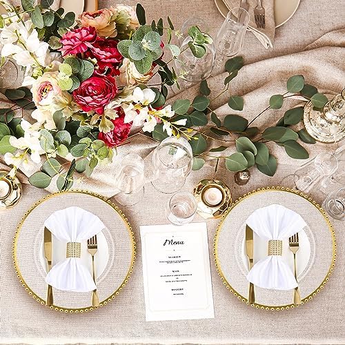 Uiifan 100 Sets Clear Gold Charger Plates Bulk with Napkin Rings Set 13 in Beaded Plastic Charger Plates Hollow Napkin Rings Round Dinner Plate for Wedding Party Table Setting Event Decoration - Image 5