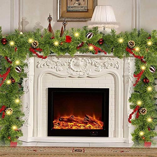 FUNPENY 9 FT Artificial Christmas Garland, Pre-Lit 50 LED Battery Operated Lighted Xmas Garland with 8 Modes for Indoor Holiday Door Home Decorations (Red) - Image 3