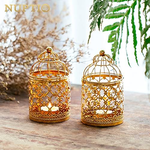 NUPTIO Vintage Hanging Birdcage Lantern, 6 Pcs Small Metal Tealight Holder - Image 3