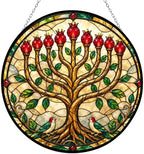 Hanukkah Pomegranate Tree Stained Glass Suncatcher 7.9" by HYPESTYLE