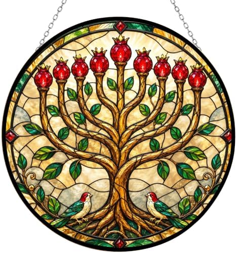 Hanukkah Pomegranate Tree Stained Glass Suncatcher 7.9" by HYPESTYLE