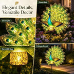 Solar Peacock Garden Sculpture, Outdoor Decor Light with Auto-On LED，1 - Image 6