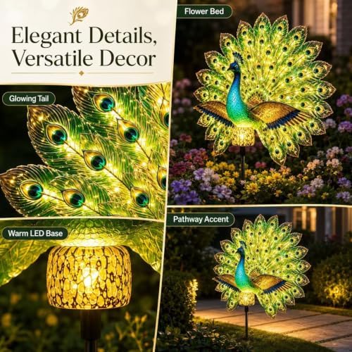 Solar Peacock Garden Sculpture, Outdoor Decor Light with Auto-On LED，1 - Image 6