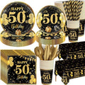 Ceenna 452 Pcs 50th Birthday Party Decoration Men for 50 Guests, Happy Black Gold 50th Birthday Paper Plates Napkins Cups Tablecloth Cutlery Straw Cheers to 50 Tableware Party Supplies for Women Men by Ceenna