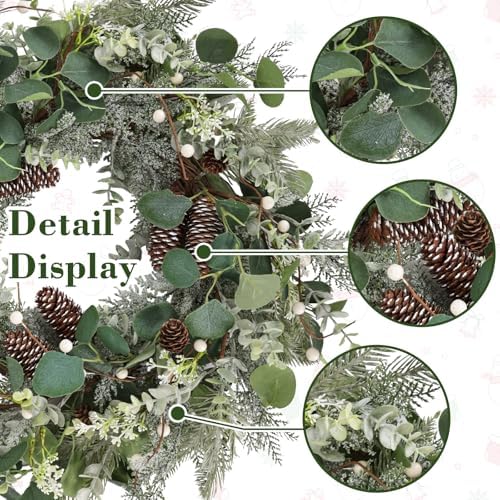 22 Inch Frosted Christmas Wreath with Pine Cones & Berries for Front Door - Image 2
