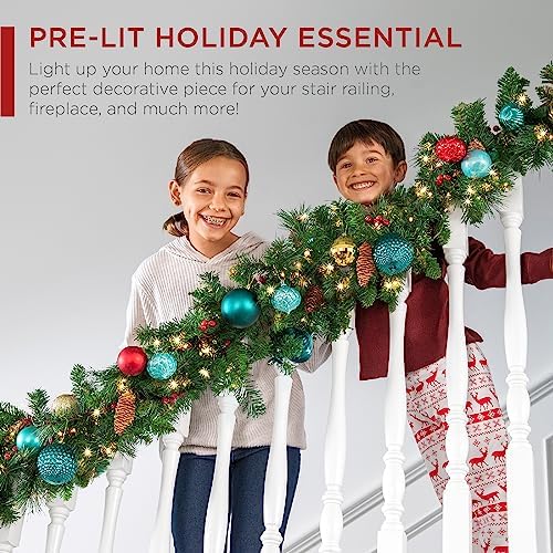 Best Choice Products 9ft Pre-Lit Holiday Pre-Decorated Christmas Garland for Stairs, Fireplace, Decoration w/PVC Tips, 50 Lights, Pine Cones, Berries - Unflocked - Image 6