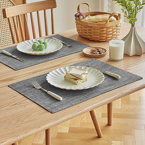 Softalker Faux Linen Cloth Placemats Set of 8-12 x 18 Inch, Light Grey - Image 2