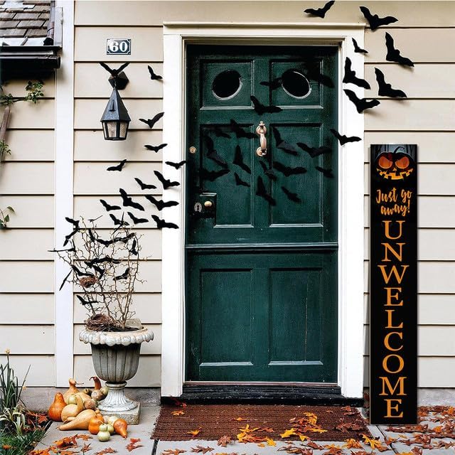 Happy Halloween Unwelcome Sign for Front Door Boo Halloween Wooden Standing For Patio Holiday Standing Go Away Signs Halloween Pumpkin Decorations for Porch 48"×8" - Image 2