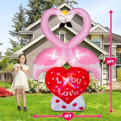 6FT Inflatables Couple's Swan with Love Heart, LED Lighted Love Blow up Yard Decorations, Romantic Heart Decor for Valentine Party Anniversary Wedding Propose Garden Lawn - Image 3