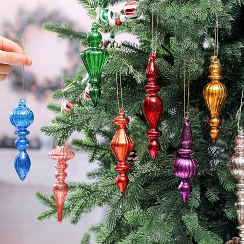 Mifoci 8 Pcs 6 Inch Mercury Glass Finial Christmas Ornaments,Mixed Color - Image 4