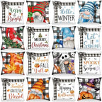 GlikCeil Set of 16 Winter Pillow Covers 18 x 18 Inch Holiday Gnome Throw Pillow Covers Winter Christmas Seasonal Pillowcases Decorative Cushion Pillowcases for Farmhouse Home Couch Sofa Decor by GlikCeil