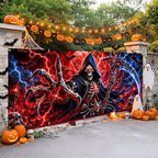 7x16FT Halloween Neon killer Garage Door Banner UV Reactive Fluorescent killer Garage Door Cover Decoration for Hallowen Decoration - Image 5