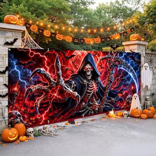 7x16FT Halloween Neon killer Garage Door Banner UV Reactive Fluorescent killer Garage Door Cover Decoration for Hallowen Decoration - Image 5