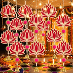 BreezeHug 15 Pcs 9 Inch Lotus Hangings for Diwali Decoration Wooden Lotus Pooja Hangings for Temple Indian Pooja Wood Decoration Backdrops Showpiece for Diwali Home Wall Room Decor - Image 3