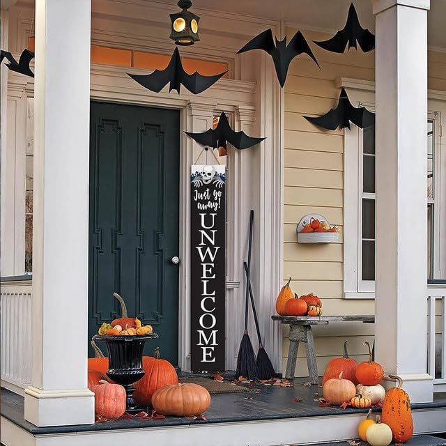 Halloween Unwelcome Sign For Front Porch Scary Wooden Vertical Go Away Sign Standing For Patio Front Door Porch Celebrate Holiday Home Party Wall Home Decor 48"×8" - Image 6