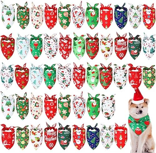 Abbylike 50 Pcs Christmas Dog Bandanas Bulk, Snowman Santa Snowflake by Abbylike