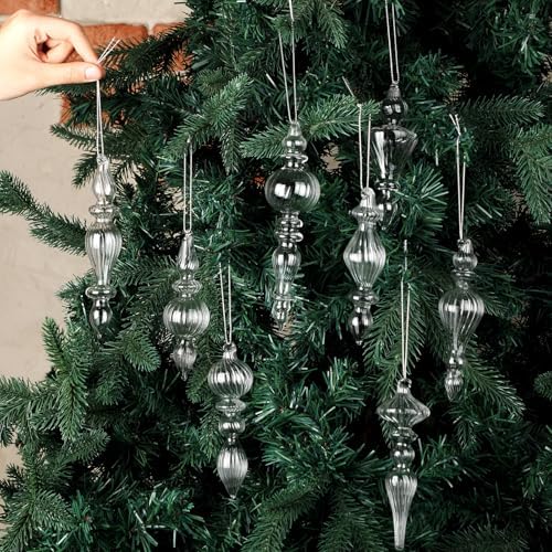 Mifoci 8 Pcs 6 Inch Mercury Glass Finial Christmas Ornaments,Clear - Image 5