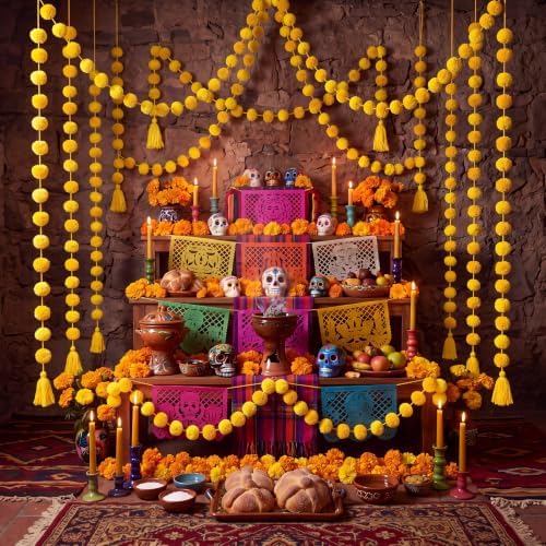 Yalikop 10 Pcs Pom Pom Garland 5 ft Diwali Party, Yellow - Image 4
