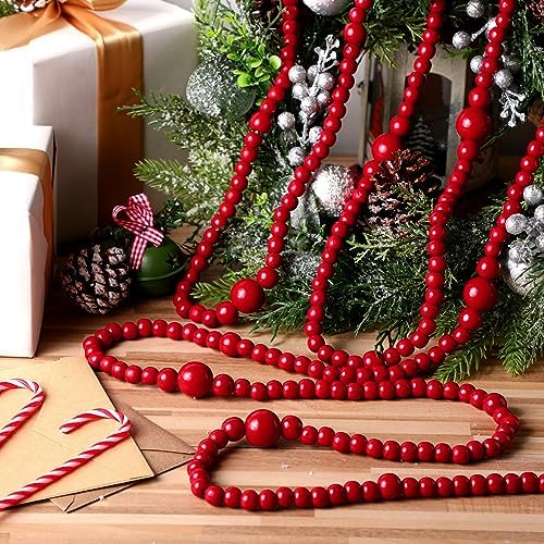 Ceenna 8 Pcs 9ft Rustic Christmas Wooden Bead Garland, Total 72ft, Dark Red - Image 4