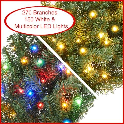 Casafield 36" Pre-Lit Fir Artificial Christmas Wreath Holiday Décor, 150 LED White & Multicolor Lights, 270 PVC Tips for Front Door, Window, or Mantel - Image 2