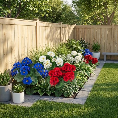 Hananona 12 Pcs Artificial Geranium Flowers for Outdoors Geranium Silk Red White Blue Flowers Outdoor UV Resistant Plants Faux Patriotic Flowers for 4th of July Home Decor (12, RedWhiteBlue) - Image 7