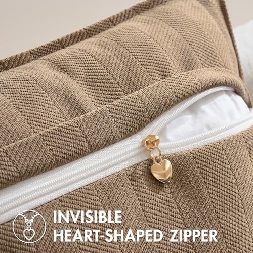 MIULEE Pack of 2 Coco Brown Euro Shams Chenille Pillow Covers 24x24 Inch - Image 3