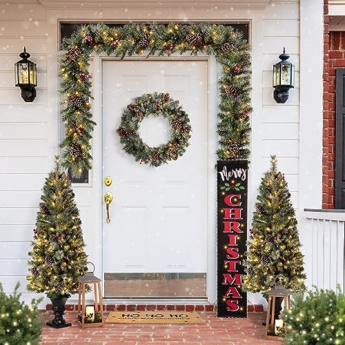 Glitzhome 42" H Lighted Wooden Black Christmas Porch Sign, Rustic Merry Christmas Vertical Porch Décor, Standing Hanging Holiday Party Signs Wall Door Decorations for Xmas - Image 7