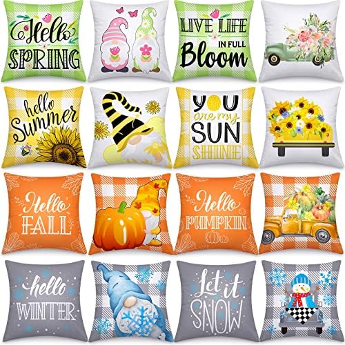 Tatuo 16 Set Holiday Pillow Covers 18 x 18 Inch Summer Seasonal Throw Pillow Covers Flower Gnome Decorative Cushion Pillowcases for Farmhouse Home Couch Sofa Decor by Tatuo