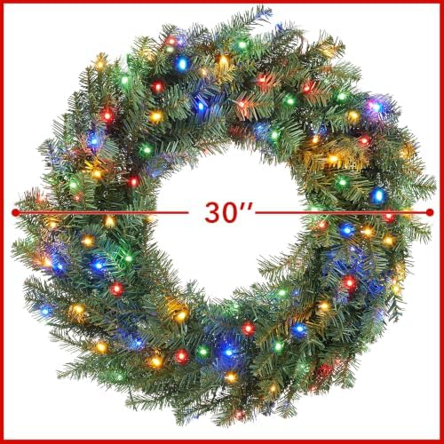 Casafield 30" Pre-Lit Fir Artificial Christmas Wreath Holiday Décor, 100 LED White & Multicolor Lights, 220 PVC Tips for Front Door, Window, or Mantel - Image 5