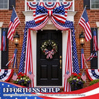 Breling 4th of July Patriotic Bunting Door Porch Decorations 32ft Patriotic Porch Banner with Large 4th of July Bow Red White and Blue Independence Day 250th Anniversary Banner Outdoor Yard Decor - Image 4