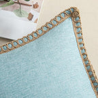 MIULEE Set of 2 Lumbar Linen Burlap Throw Pillow Covers 12x20 Light Blue - Image 3