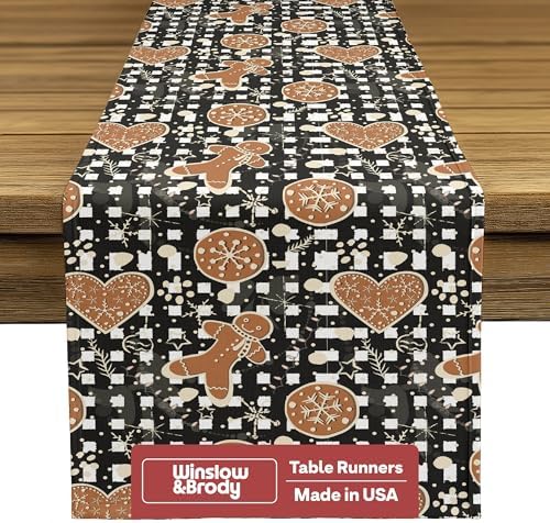 Christmas Table Runners | Gingerbread Plaid | Seasonal Table Decorations | Home Kitchen Decor | Made in The USA | Stain Resistant | 14" x 108" Long by FabricTextileProductsInc