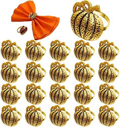 Mimorou 20 Pcs Thanksgiving Pumpkin Napkin Rings Gold Fall Napkin Holders by Mimorou