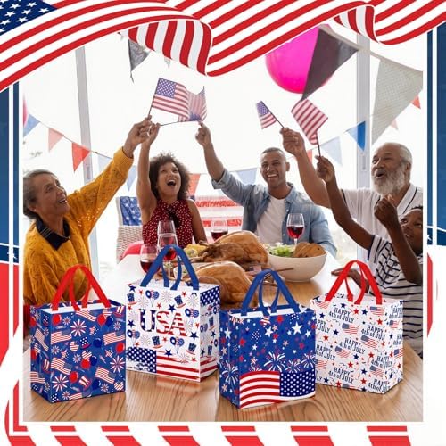 Wesnoy 48 Pcs 4th of July Patriotic Gift Bags Bulk with Handle Non Woven 250th Anniversary Goodie Bag Independence Day American Flag Memorial Day Tote Bag Holiday Party Favor, 11.4 x 10.6 x 4.7 Inch - Image 6