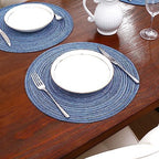 SHACOS Round Braided Placemats Set of 8 Circle Place Mats Cotton Polyester Kitchen Table Mats for Dining Table Wedding Party Decor (Blue Gray, 8) - Image 2