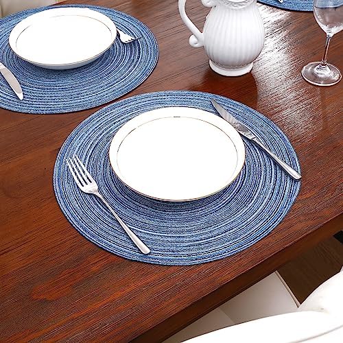SHACOS Round Braided Placemats Set of 8 Circle Place Mats Cotton Polyester Kitchen Table Mats for Dining Table Wedding Party Decor (Blue Gray, 8) - Image 2