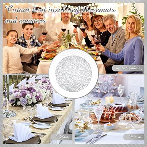 Sieral 24 Packs Round Placemats 15 Inch Hollow Out Pressed Vinyl,Silver - Image 7