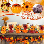 Set of 6 Mini Fall Pumpkin with Artificial Flower Decorations Thanksgiving Sunflower Centerpieces for Tables Harvest Fall Table Floral Decor Autumn Fireplace Mantle Living Room Home Kitchen Party - Image 5