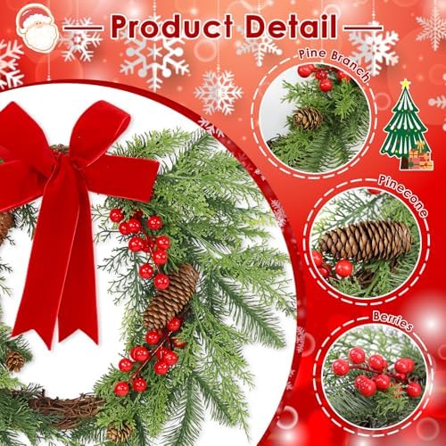 Christmas Wreaths for Front Door Decor Flower, 20" Winter - Image 4