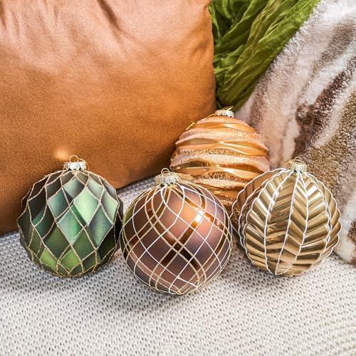 JORNOY Christmas Balls Ornaments Set, 6 inch/150mm Extra Large Shatterproof Plastic Hanging Bulbs for Xmas Tree Decorations Holiday Party with String, 4 Pack-Earth Tone - Image 6