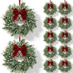 12 Set Christmas Hanging Wreaths Small Snow Flocked Artificial Cedar Wreaths with Red Velvet Ribbon Bronze Bells Mini Faux Greenery Wreath for Front Door Porch Cabinet Window Xmas Holiday Decorations by Unknown