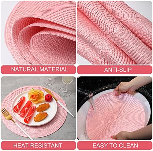 Buryeah 24 Pieces 13 Inch Christmas Round Placemats Circle Woven Place Mats Boho Decor Dining Table Mats Table Scape Hosting Friends for Wedding Birthday Dinner Parties (Pink) - Image 4