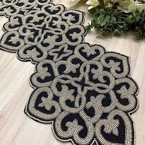Enliven Handmade Beaded Table Runner, 13x36 Inches Lightweight Decorative Table Runner, Perfect for Dining/Wedding/Party/Everyday Use & Easy to Clean, Elegant Beaded Runner - Image 2