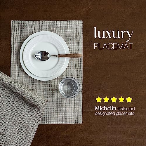 LEXMORE PlaceMats Set of 12 Vinyl/Plastic Woven Place Mats for Kitchen Table Indoor/Outdoor Washable PlaceMat Wipeable Dining Table Mats(Caramel) - Image 2