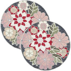 Beaded Placemats for Dining Table Flower Design Red Multi Set of 2- Measure 13 Inches Beaded Placemats Round for Gathering, Christmas, Thanksgiving - Occasional Decoration by byHomeDecorativeProduct