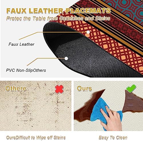 Faux Leather Placemats Set of 4 - Boho Heat Resistant Placemat for Dinner Table, Non-Slip Waterproof Oil-Proof Washable Reusable Placemat for Indoor Outdoor Kitchen Decor, 15.75In*11.81In - Image 4