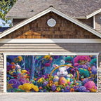 7 * 16FT Summer Garage Door Cover Decorations Sunset Palm Trees Garage Door Banner for Outdoor Indoor Summer Party Photography Backdrop (easter bunny, 7 * 16 ft) by ANNAQUEEN