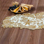 Beaded Table Runner Decore 36 inches Long Christmas Snowflake Coastal Shell Sunflower Beaded Table Runners for Halloween, Christmas, Easter Coffee Tropical - 36"x13" Gold Ivory Silver Olio Marfa - Image 2