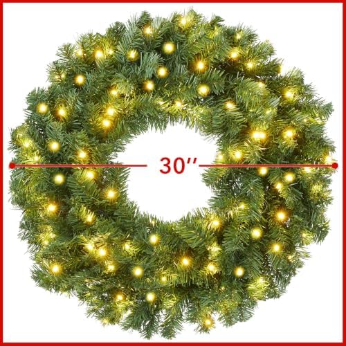 Casafield 30" Pre-Lit Fir Artificial Christmas Wreath Holiday Décor, 100 LED Lights, 350 PVC Tips for Front Door, Window, or Mantel - Image 5